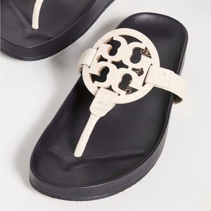 Tory Burch Miller Cloud Sandals Navy and Cream Croc Embossed